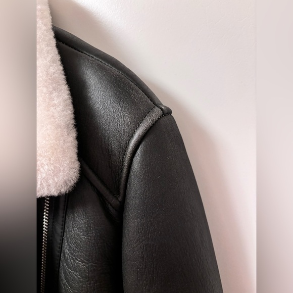 100% real leather and fur shearling winter jacket - Picture 11 of 16